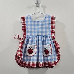 Nola Smocked 12 Months Apron Dress Blue White Gingham Red Apple